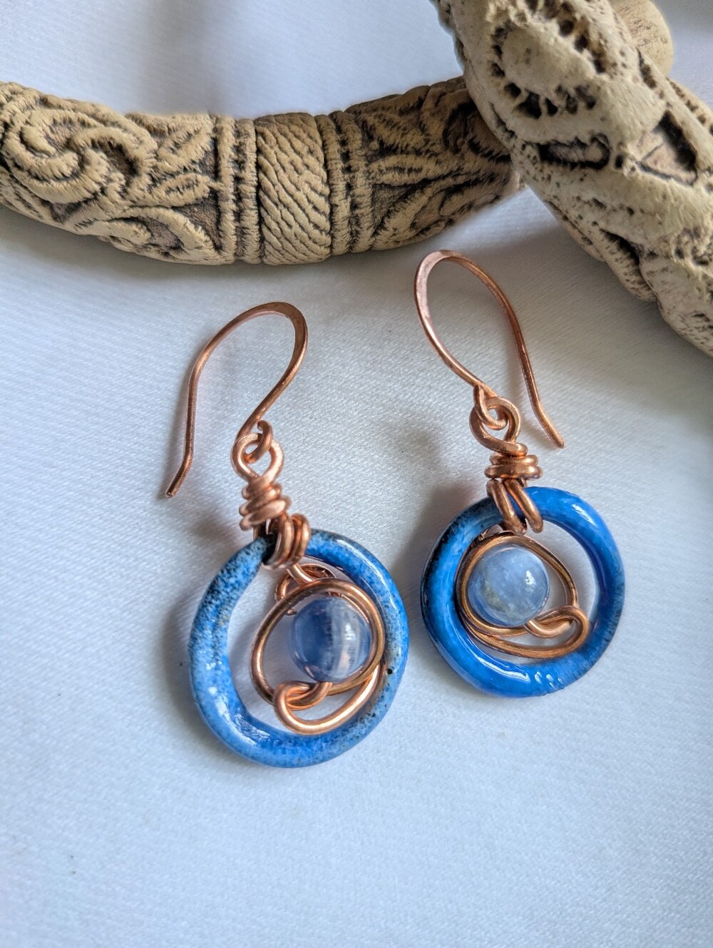 Blue Dream Earrings - Artisan Crafted Copper Wire Wrapped Kyanite Gemstones - Picture 4 of 16